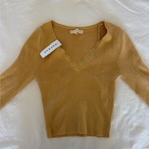 Pacsun Yellow V-Neck Long Sleeve Lace Top